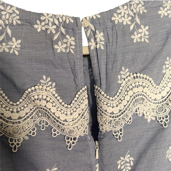 Monique Lhuillier Blue Sleeveless Embroidered Lace Poplin Midi Dress Size 14 - Picture 14 of 16